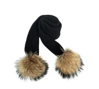 WENH Femmes hiver écharpe fourrure pompon foulards épais chaud bandeau dame châles enveloppes couverture femme chapeau écharpe ensemble(Black scarf,Adult size)