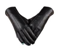 WENH Gants de conduite chauds en cuir noir et velours corail for femme, style hiver.(Black)