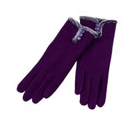 WENH Gants de conduite chauds for femmes, automne-hiver, ouverture boutonnée, intérieur en peluche douce, broderie florale, gants de cyclisme(Purple)