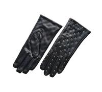 WENH Gants d'hiver for femmes en cuir véritable, chauds et ornés de rivets en velours.(Black,7.5)