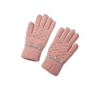 WENH Gants d'hiver tricotés for femmes, épais et chauds, ornés de perles, mitaines à doigts complets, gants for femmes(Deep Pink)
