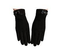 WENH Gants élégants et tendance for femmes, mitaines d'hiver chaudes en cachemire avec nœud et dentelle, ornés d'un nœud, couvrant les doigts et les poignets.(H80 Black)