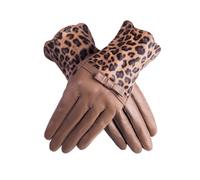 WENH Gants en cuir for femmes, avec nœud d'hiver, en velours épais, mitaines léopard de qualité, gants de conduite et de cyclisme(Light Tan,XL)