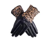 WENH Gants en cuir for femmes, avec nœud d'hiver, en velours épais, mitaines léopard de qualité, gants de conduite et de cyclisme(Black,XL)
