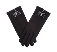 WENH Gants en velours cachemire non inversé for femme, chauds, à doigts entiers, avec pompons en dentelle, for l'automne et l'hiver. Gants en coton for femme.(D Black)