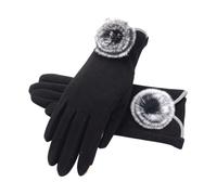 WENH Gants en velours cachemire non inversé for femme, mi-longs, chauds, à lacets, for l'automne et l'hiver. Gants en coton for femme.(I31 Black)