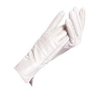 WENH Gants for femmes en cuir blanc, cuir véritable, doublure en coton chaud, gants en cuir de mode, gants en cuir hiver chaud(Beige,7.5)
