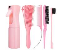 WENH Lot de 5 brosses à Cheveux démêlantes antistatiques for Cheveux bouclés, Peigne à Queue de Rat incurvé, Outils de Salon de Coiffure adaptés à Tous Les Types de Cheveux(5 pcs Set pink1)
