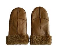 WENH Mitaines en peau de mouton for femmes, gants d'hiver en cuir véritable fourrure épaisse, gants for femmes(Khaki)