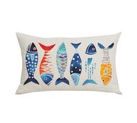 WENIANRU Peinture à l'encre Aquarelle Poisson Bleu Été Maison Canapé Chaise Lit Décoration Taie d'oreiller Lombaire Coton Lin Housse de Coussin Rectangulaire 30,5 x 50,8 cm