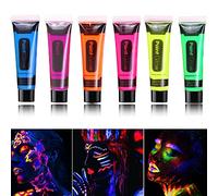WENJLYJ Lot de 6 peintures pour le corps phosphorescentes pour le visage - Poudre fluorescente - Fournitures de fête - Surligneurs pour adultes et enfants - Maquillage corporel