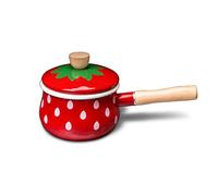 WENJUN Réchaud À Beurre Antiadhésif, Émail en Porcelaine Dure 5 Pouces Fraise Épaissir Sertissage Émail Pot Émaillé 1.5L Poignée Unique Pot De Lait Plaque À Induction Pot À Usage Général