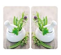 2 Couvre-Plaques Universel Herbes - 30 X 52 Cm - Vert Et Blanc Vert