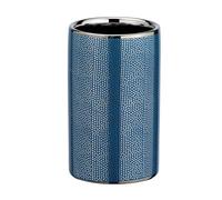 WENKO 24180100 Gobelet Nuria Argent/Bleu, Porte brosse à dents et la pâte dentifrice, Céramique, 6,5 x 10,7 x 6,5 cm