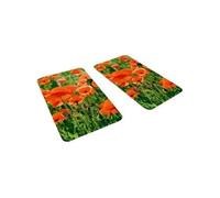 Protection plaque de cuisson, couvre plaque de cuisson en verre 'Champ de coquelicots', Lot de 2, 30 x 52 cm