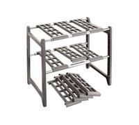 WENKO Étagère sous évier Mod. Flexi | Rangement cuisine extensible pour l'évier | Support jusqu'à 20 kg | Aluminium et plastique | DIM 44-82 x 39 x 28 cm | Couleur gris et aluminium