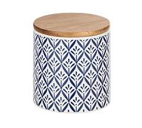 WENKO 54094100 Boîte de Rangement Lorca avec Couvercle en Bambou, Capacité: 0, 45 L, Céramique, 10 x 10 x 10 cm, Bleu/Blanc