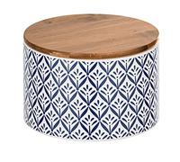 WENKO 54097100 Boîte de Rangement Lorca avec Couvercle en Bambou, Capacité: 0, 75 L, Céramique, 14 x 8, 5 x 14 cm, Bleu/Blanc