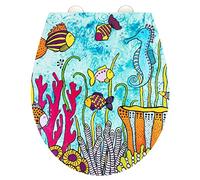 WENKO Abattant WC avec frein de chute Rollin'Art, Abattant WC "ocean life", surface en relief, fixation en acier inoxydable, en Duroplast antibactérien, 38 x 44,5 cm.