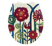 WENKO Abattant WC avec frein de chute Rollin'Art, Abattant WC "red blossom", surface en relief, fixation en acier inoxydable, en Duroplast antibactérien, 38 x 44,5 cm.