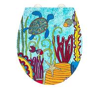 WENKO Abattant WC avec Frein de Chute Rollin'Art, Abattant WC Under Water, Surface en Relief, Fixation en Acier Inoxydable, en Duroplast antibactérien, 38 x 44,5 cm.