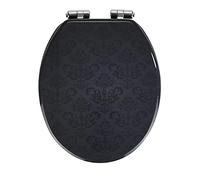 WENKO Abattant WC Bellevue avec Frein de Chute | Lunette de Toilettes avec Motif 3D | Frein de Chute | Fixation INOX | Installation Facile | Tampon Mural | MDF | 35,5 x 42,5 cm | Noir