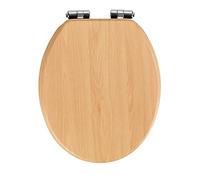Wenko Abattant WC Buche Natur – Lunette bois hêtre MDF 35,5x42,5 cm, frein de chute, fixation inox