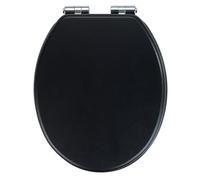 WENKO Abattant WC Cuero Beige, abattant WC avec frein de chute, en MDF exempt de pores résistant à l'humidité, fixation en zinc inox moulé sous pression, 35,5 x 42,5 cm, Noir