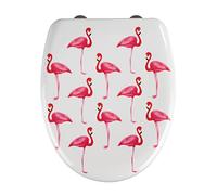 WENKO Abattant WC avec frein de chute, abattant WC original, ""Flamant rose"", fixation inox, duroplast antibactérien, Multicolore