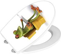 WENKO Abattant WC Frog avec Frein de Chute | Lunette Toilettes clipsable avec Fixation en Acier INOX |Installation Facile et Rapide | Duroplast incassable et hygiénique | 39 x 45 cm | Blanc et Vert