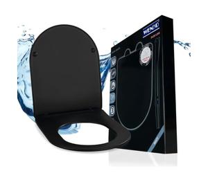 WENKO Abattant WC Galati noir mat | Abattant WC design avec descente amortie Soft-Close en Duroplast | Ultraflat et hygiénique | DIM (L x l) 36 x 46 cm | Couleur noire élégante et moderne