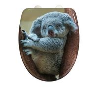 WENKO Abattant WC Koala, couvercle de WC hygiénique avec système d'abaissement automatique, siège de WC en duroplastique antibactérien incassable, fixation rapide en acier inox, 38 x 45 cm, motif de koala