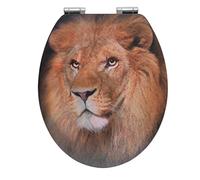WENKO Abattant WC Lion avec Motif 3D Abattant WC avec système d'abaissement Automatique, Fixation hygiénique Fix-Clip en Zinc moulé sous Pression Multicolore