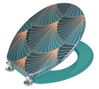 Wenko - Abattant Wc Mdf 'airà Style Art Déco, Abattant Toilettes Fixation Acier Inoxydable, Mdf Certifié Fsc, Nettoyage Facile, 35,5x42,5cm, Turquoise Et Bronze