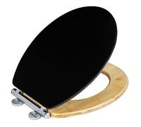 WENKO Abattant WC Mod. Bambusa Noir | Lunette WC en MDF avec descente assistée et frein de chute | Design moderne avec anneau en bambou naturel | DIM (l x p) 37 x 44 cm | Noir et nature