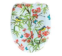 WENKO Abattant WC Natura, abattant WC avec Frein de Chute, Lunette WC en duroplastique antibactérien hygiénique et incassable, Fixation en Acier INOX, 38 x 45 cm, Motif Floral, Multicolore