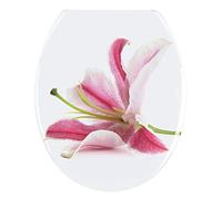 WENKO Abattant WC Orchidée - antibactérien, Fixation en Acier INOX, Duroplast, 37.5 x 45 cm, Multicolore