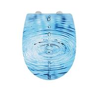 WENKO Abattant WC Original "Goutte d'eau" | Abattant WC avec frein de chute | Fixation simple et rapide en inox Flix-Clip | Duroplast | 46,5X38,5x6 cm | Bleu