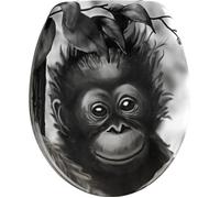 WENKO Abattant WC original, Singe, Cuvette WC en duroplast antibactérien et fixation en acier inox, 36,5 x 44,5 cm