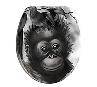 WENKO Abattant WC Original, Singe, Cuvette WC en duroplast antibactérien et Fixation en Acier INOX, 36,5 x 44,5 cm