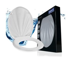 WENKO Abattant WC Premium Coquillage Easy-Close - couvercle de WC antibactérien, abaissement automatique, fixation Fix-Clip hygiénique en acier inox, Duroplast, 38 x 46 cm, Blanc