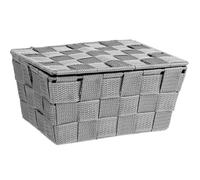 WENKO Panier de rangement Adria avec couvercle bleu foncé - Panier de salle de bain, Polypropylène, 19 x 10 x 14 cm, Bleu foncé