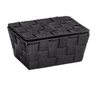 WENKO Panier rangement salle de bain avec couvercle Adria Noir, 19 x 10 x 14 cm