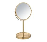 WENKO Alata Miroir sur Pied avec grossissement x3, orientable en continu, avec étagère, Ø 17 cm Doré Mat