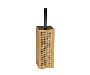 WENKO Allegre - Porte-brosse WC décoratif - Style bohème tendance - En bambou et rotin tressé de qualité supérieure - Avec brosse WC avec manche en acier - 9,5 x 36,5 x 9,5 cm - Naturel/noir