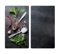 WENKO Allstar Plaque de Protection en Verre Basilic Set de 2 - Set de 2, Couvre-Plaque de Cuisson pour plaques de Cuisson vitrocéramiques ou Induction, Verre trempé, 30 x 0.8 x 52 cm, Multicolore