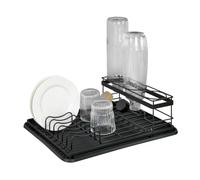 WENKO Amy Égouttoir à Vaisselle avec Porte-Bouteilles, pour évier, Composants Amovibles, Plateau en Plastique recyclé, Noir