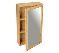 WENKO Armoire à Miroir en Bambou, Fine avec Miroir, Fermeture magnétique, poignée et Deux étagères centrales pour Ranger Facilement Les Accessoires de Salle de Bain, 35 x 60 x 15 cm