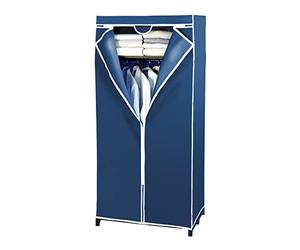 WENKO Armoire en Tissu Air | Penderie Stable en Tissu| avec étagère et Tringle | Fermeture éclair sur Toute la Hauteur |Structure métallique Robuste | Charge 10 kg | Polyester | 75x160x50 cm | Bleu