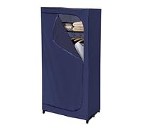 WENKO Armoire en Tissu Business | Penderie Stable avec étagère et Tringle | Fermeture par Zip éclair | Structure métallique Robuste | Charge 10 kg | Montage Facile | Polyester | 75x160x50 cm | Bleu